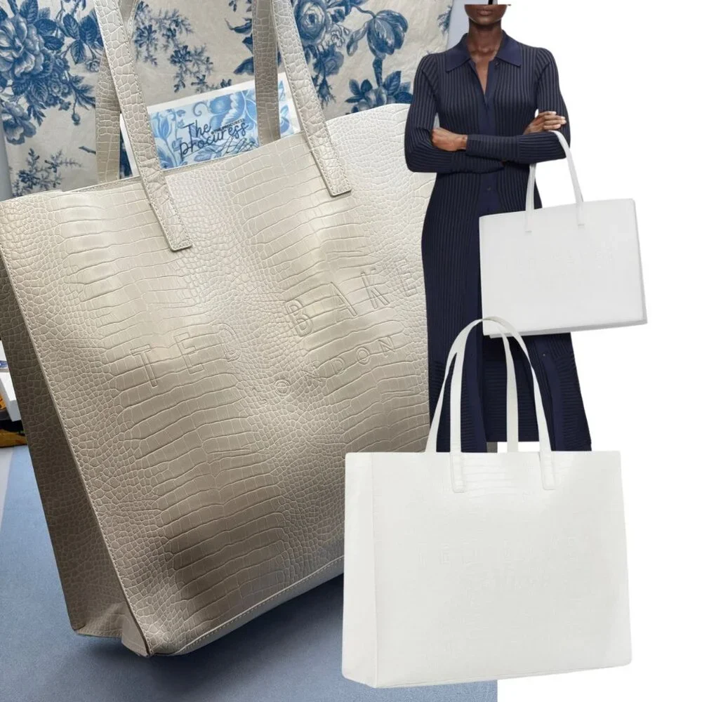 🆕 TED BAKER 🧿 NWOT Allicon Eco Leather Croc Icon Tote Bag, White